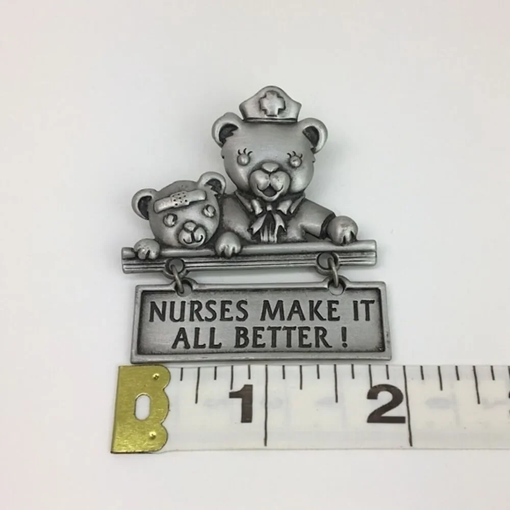 Vtg. J.J. Brooch Pin Nurses‎ Teddy Bear Articulated Kitchy Cute Nurse Gift